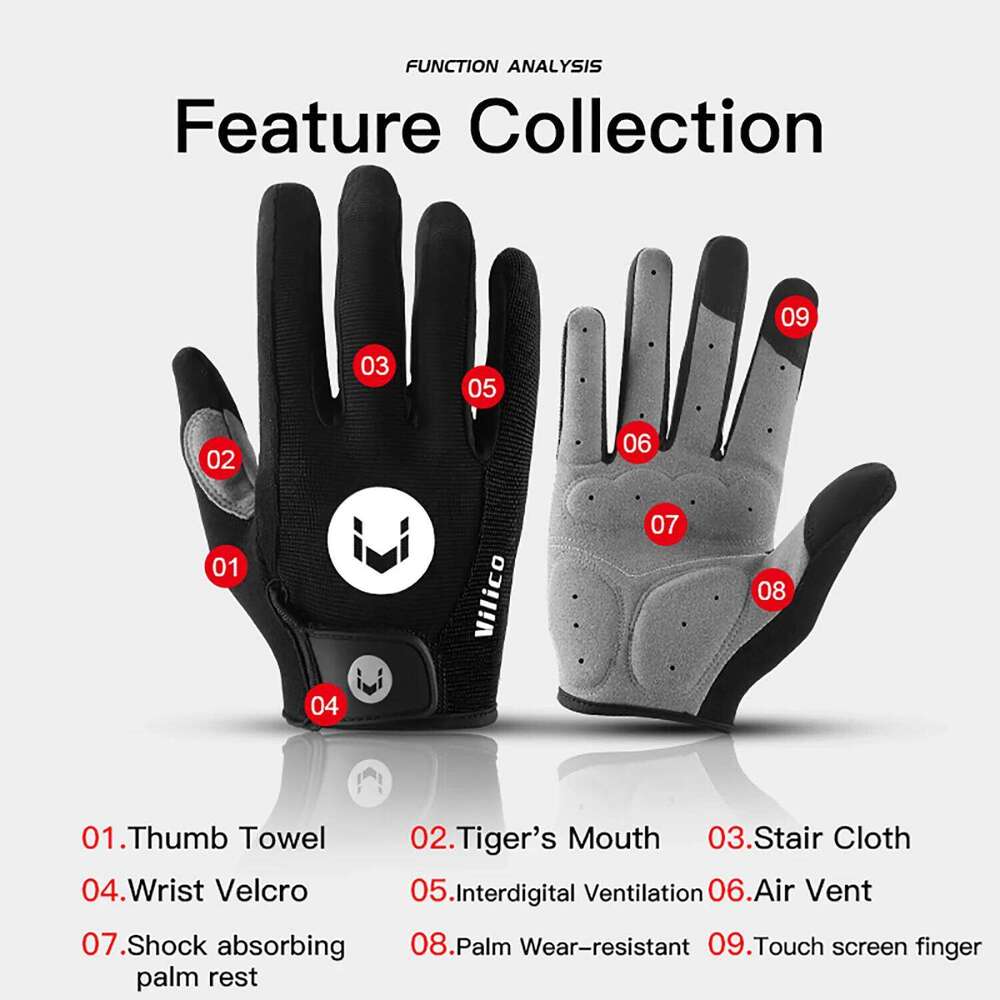 Cycling Anti-slip Full Finger MTB Bike Bicycle Pad Men Women Breathable Anti-shock Sports Gloves XJ260202