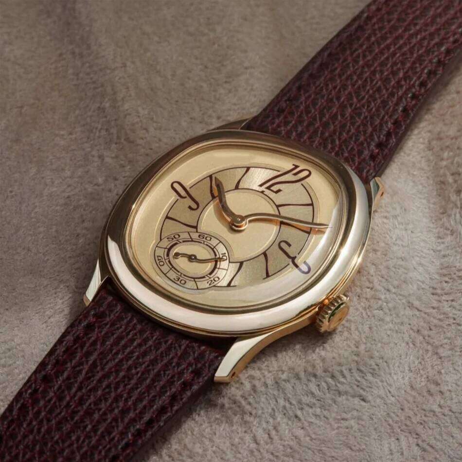 Style Millenary Men Gold Asymmetric Oval Dial Y2K Watch Leather Strap Luxury Casual Dress Ladies' Wristwatch 26Y0129