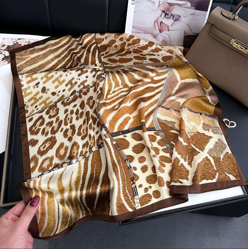 70x70cm Simple Presbyopia Printing Floral imitate Silk Scarf Headband for Women Gift Fashion Long Handle Bag Scarves Paris Shoulder Tote Luggage Ribbo