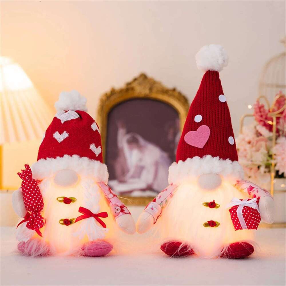 Valentine's Day Decorations Glowing Gnome Doll Ornaments Plush Knitted Love Faceless Dolls Holiday Party Surprise Gift Y260202