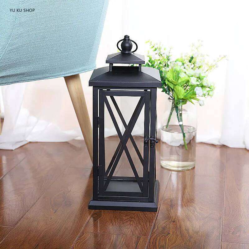 Windproof Lantern Glass Candle Holders Metal Large Black Wedding Modern Design Moroccan Candlestick Decoracion Hogar Home Decor Y260131