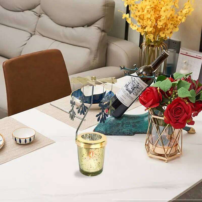 Rotating Candlestick Spinning Aromatherapy Stand Stainless Decorative Carousel Candle Holder For Valentine's Day Elegance Y260131