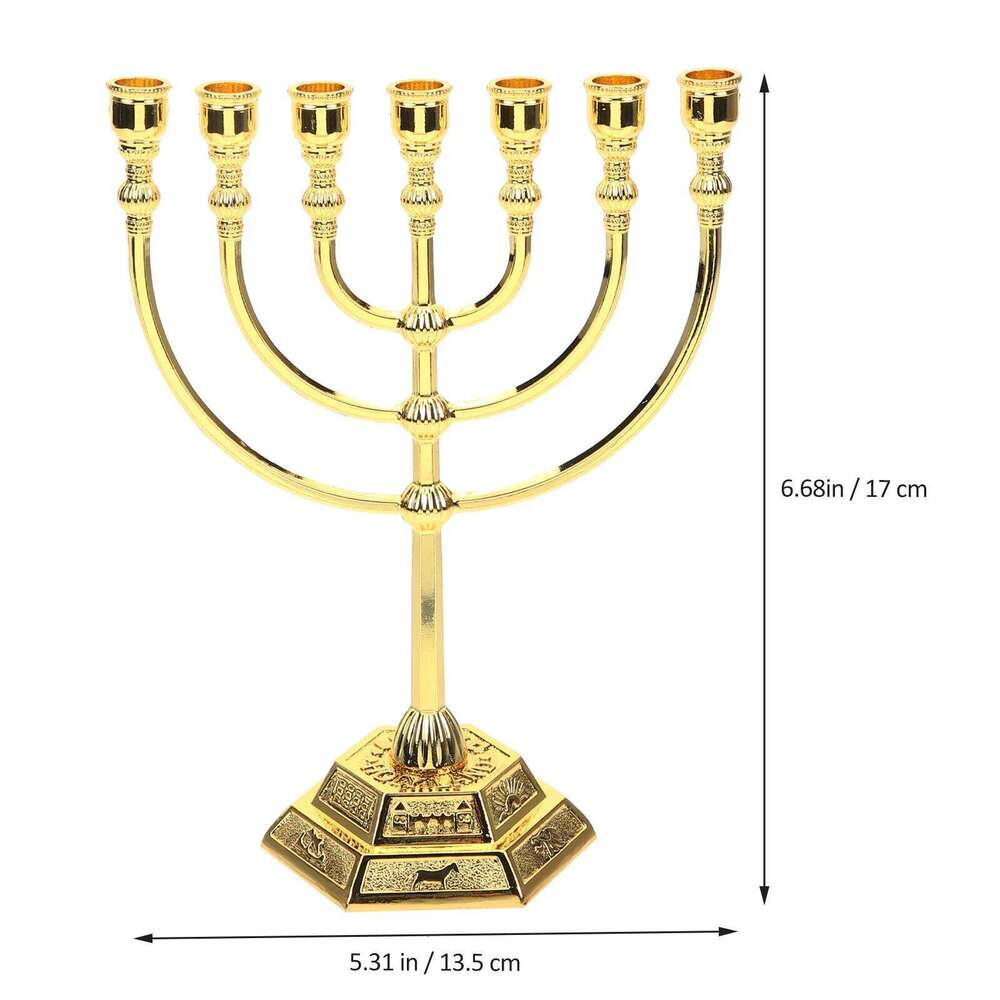 7 Branch Holder Jerusalem Temple 12 Of Menorah 6.69-Inch Height Hanukkah Stand 4 3 Y260131