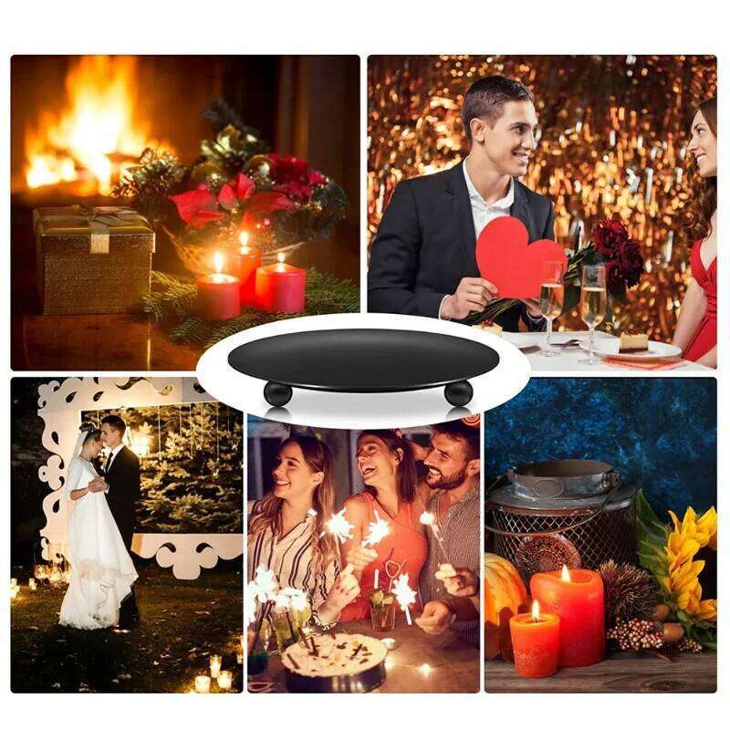 1Pc Black Holder Decorative Iron Pillar Plate Pedestal Candle Stand for Wax Candles Y260131