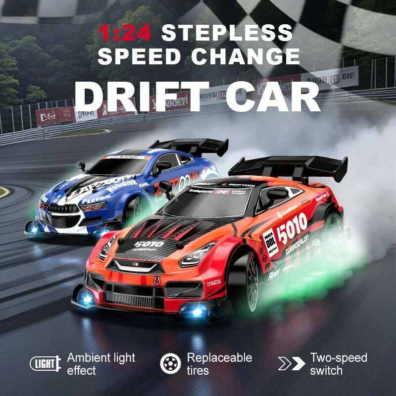 1/24 Remote Control Four-wheel Drive Drift Sports Car With LED Lights Racing High Speed Vehicle Kids Toys Multiplayer Game Gifts Y260131