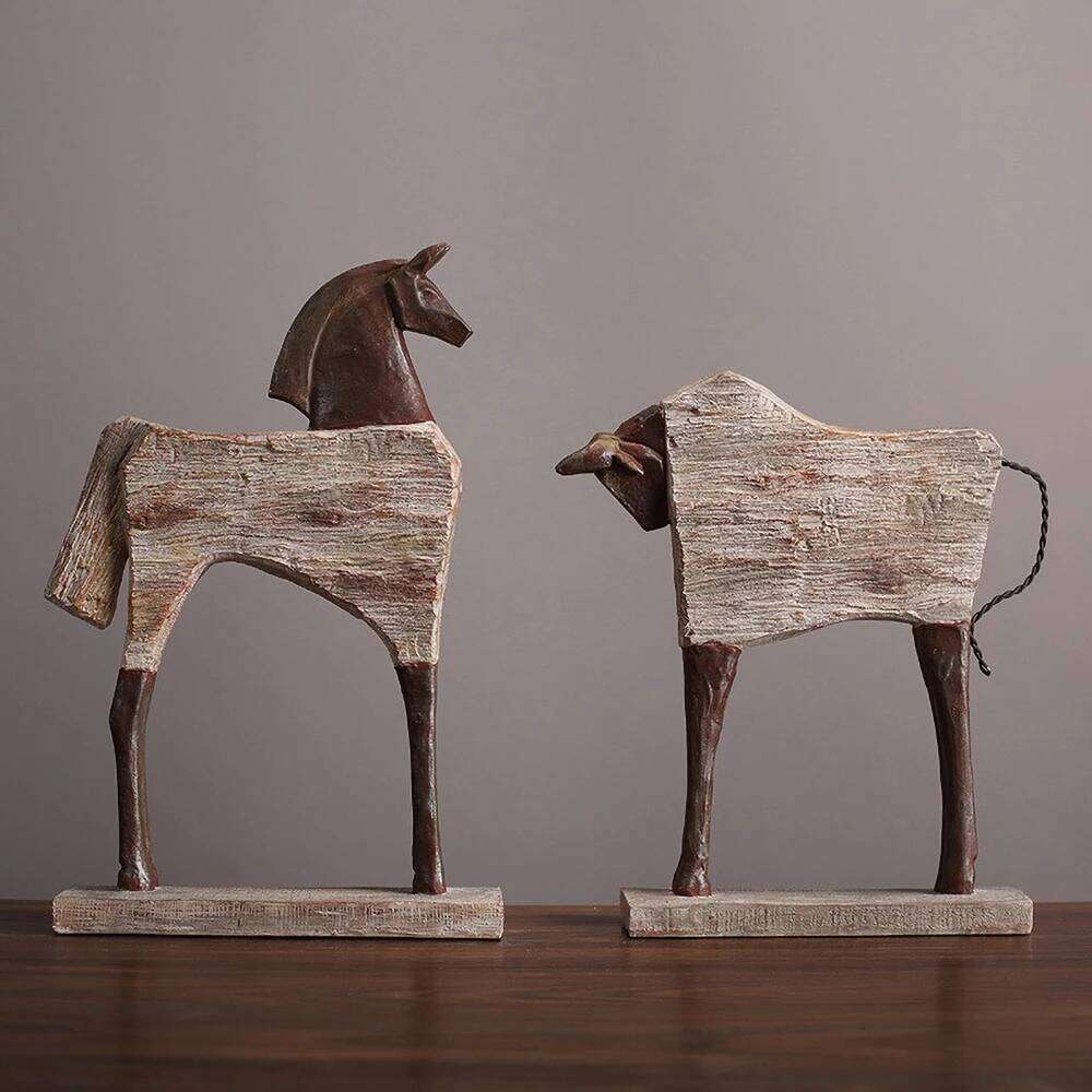 Vintage Horse Sculpture - Abstract Trotting Resin Statue, Handcrafted Animal Art Decor with Patina Finish, Gallery Wall Y260202