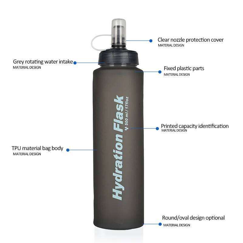 500ML Outdoor Soft BPA Folding Free Hydration Bottle Portable Sports Water Bag for Running Hiking Cycling Climbing Z260202
