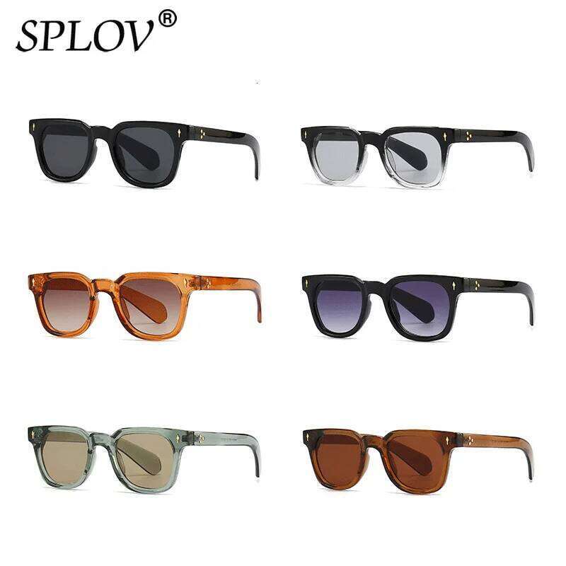 Luxury Square Men Sunglasses Fashion Gradient Driving Shades Eyewear Vintage Green Trendy Rivets Sun Glasses UV400 H260202