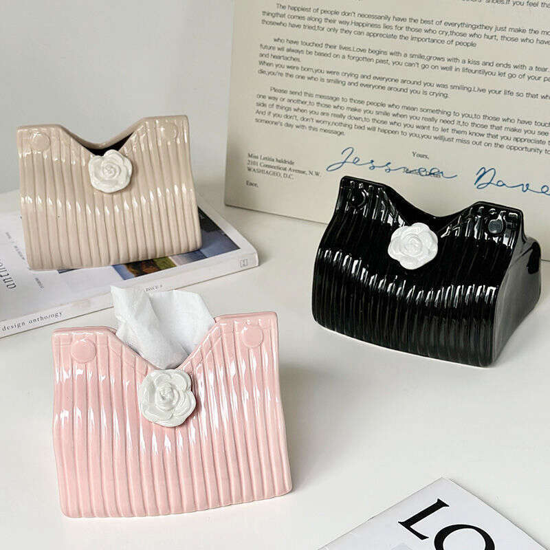 Style Cream Camellia Living Room High-End Light Luxury High-Grade Coffee Table Creative Ornament Drawer Household Tissue Box