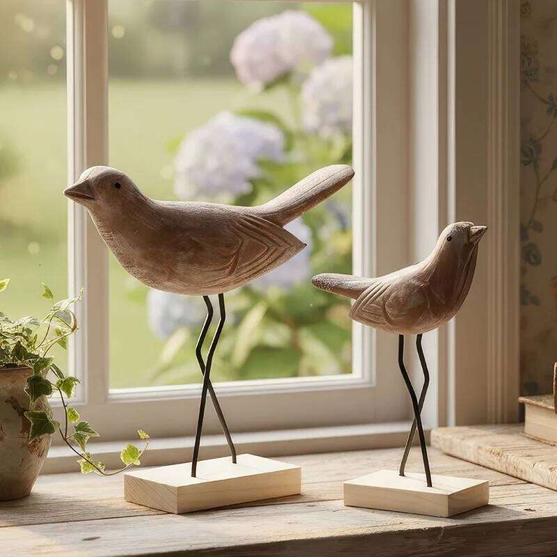 Retro Wood Craftsmanship Bird Ornament Living Room Entrance Window Wedding Decoration Home Accessories Figurine Y260202
