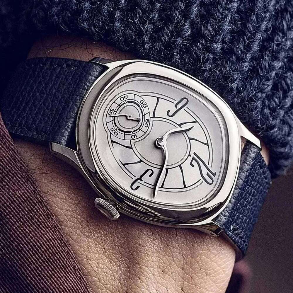 Style Millenary Men Gold Asymmetric Oval Dial Y2K Watch Leather Strap Luxury Casual Dress Ladies' Wristwatch 26Y0129