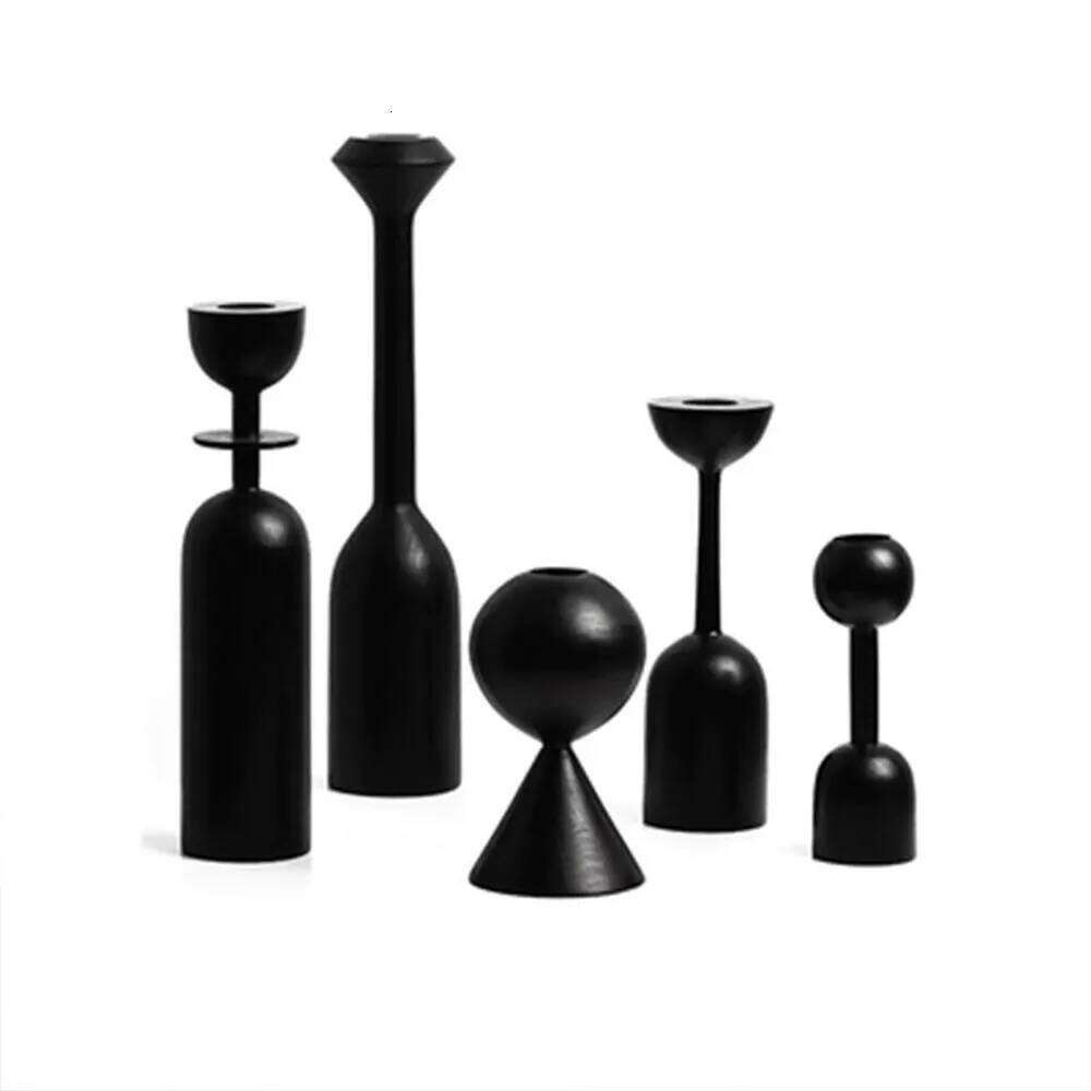 Black Wooden Minimalist Candle Holder Home Decor Wedding Decoration Accessories Candlesticks For Candelabro Centerpiece Vintage Y260131