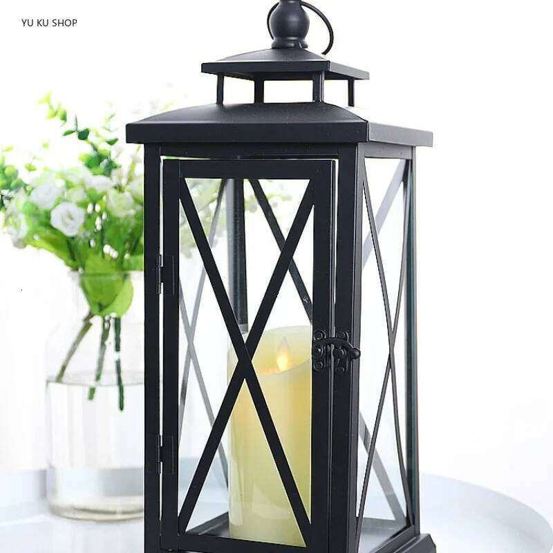 Windproof Lantern Glass Candle Holders Metal Large Black Wedding Modern Design Moroccan Candlestick Decoracion Hogar Home Decor Y260131