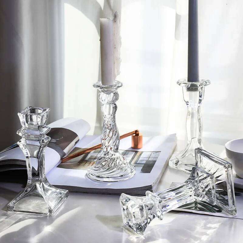 Glass Vintage Clear Candlestick European Style Candelabra Base Dinner Candle Holder Home Wedding Decor Y260131