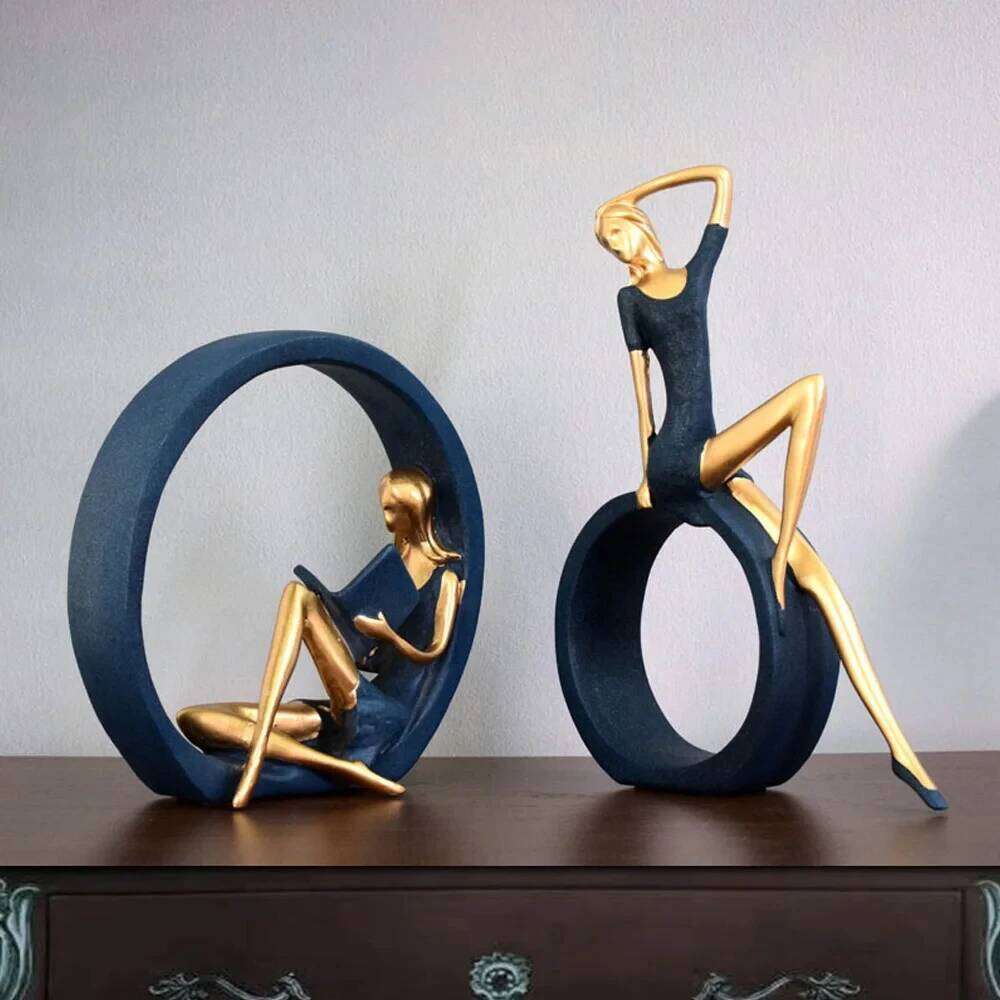 2PCS Yoga Figurine Reading Girl Statue Ornament for Desktop Office Bedroom Living Room Y260202