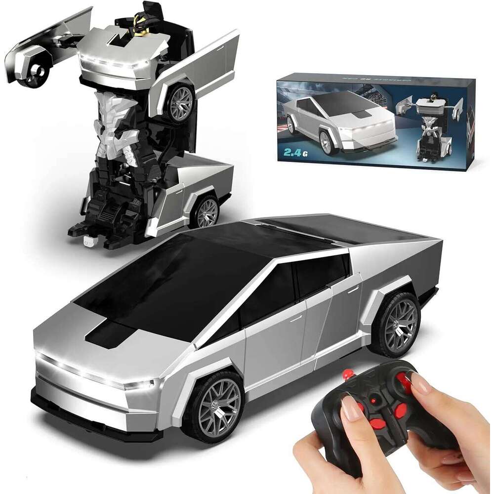 2.4G Remote Control Transformable Robot Car, 2-in-1 Deformation Pickup Truck with Lights, Automatic RC Racing Car Toy for Kids Y260131