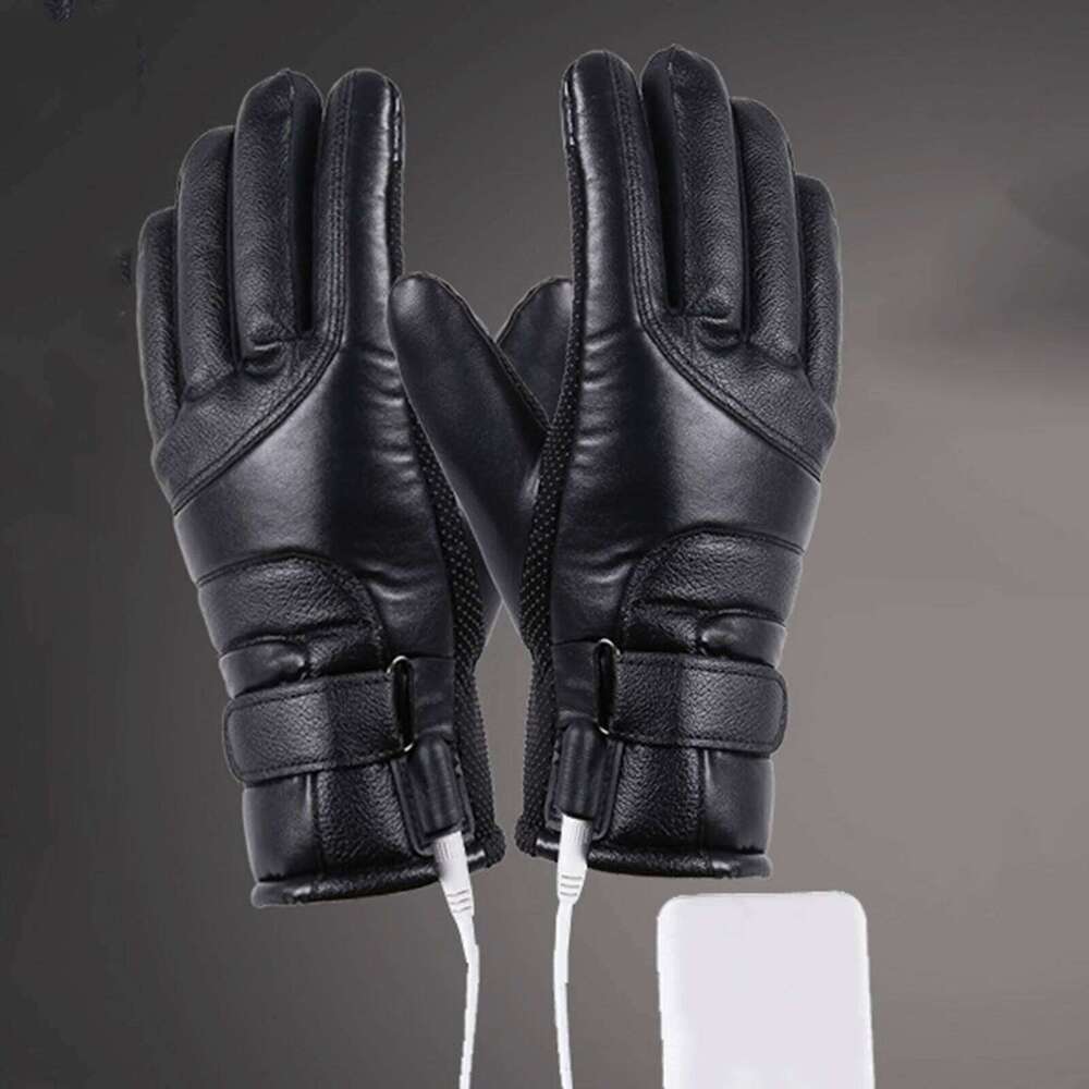 Touchscreen Hand Warmer Windproof Soft Leather Heating PU Motorcycle Thermal Gloves for Winter Ski Sports XJ260202