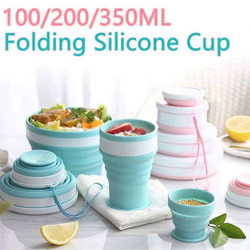 100/200/350ml Folding Silicone Cup Coffee Mugs Travel Collapsible Portable Handcup Retractable Food Grade Foldable Water Z260202