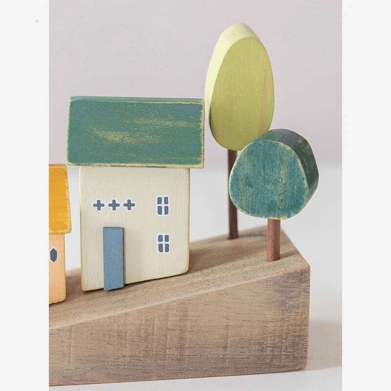 Nordic Wooden House Ornaments Home Decoration Wood Architecture Cute Desk Miniature Craft Work Baby Kids Room Nursery Decor Y260202