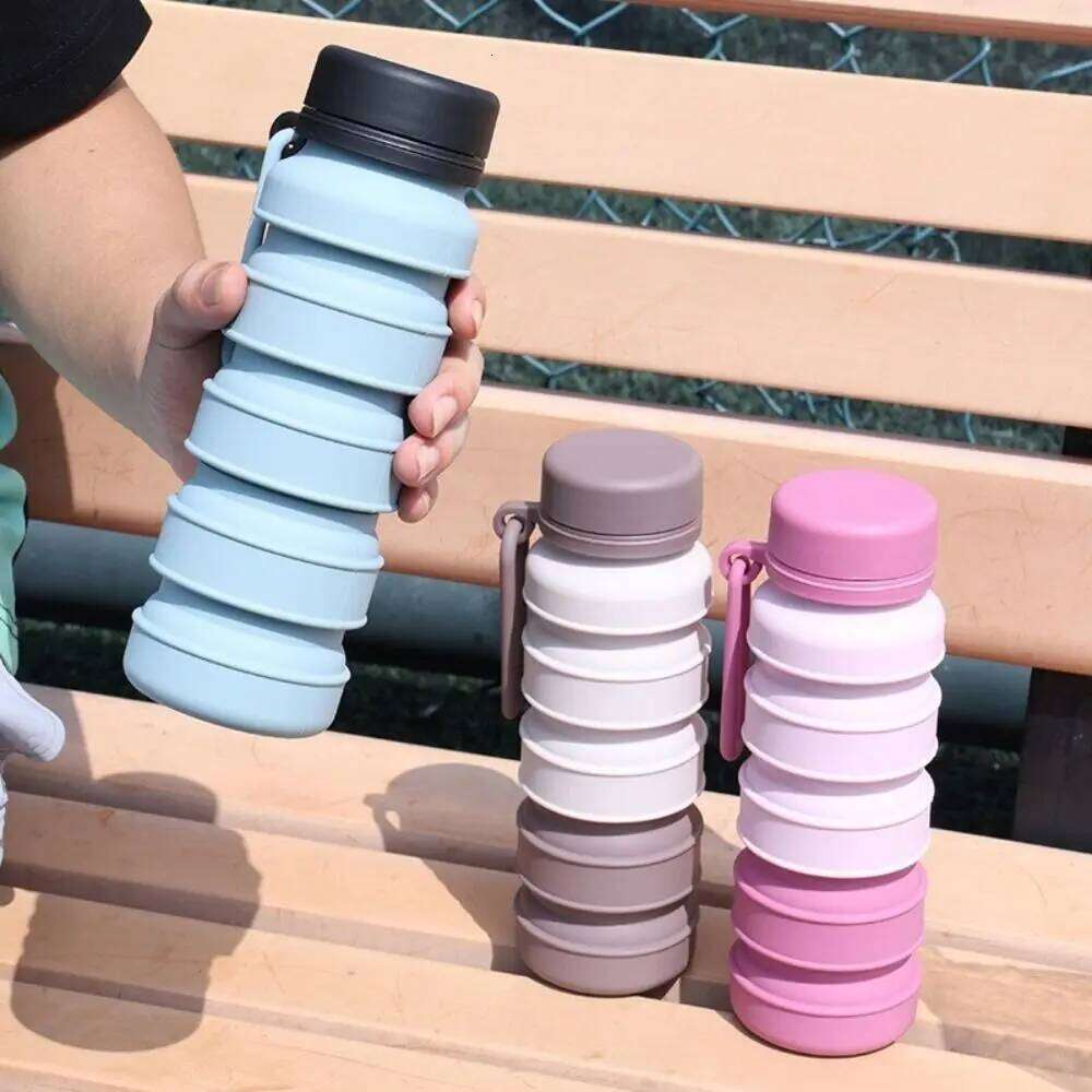 Leak Proof Foldable Water Bottle Portable Stainless Retractable Coffee Cup Reuseable Carabine Silicone Sport Bottles Z260202