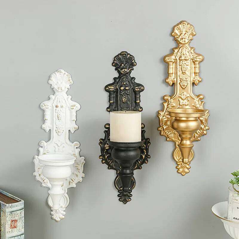 Northern Europe Mounted Vintage Candlestick Stand Candle Holder Ornament Home Living Room Wall Decoration Y260131