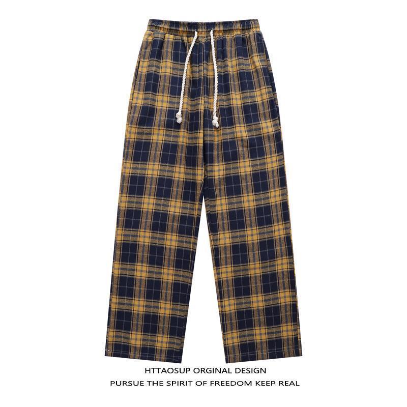 American Style Drawstring Wide Leg Plaid Casual Pants Men and Women Autumn Plaid Sweatpants 251129