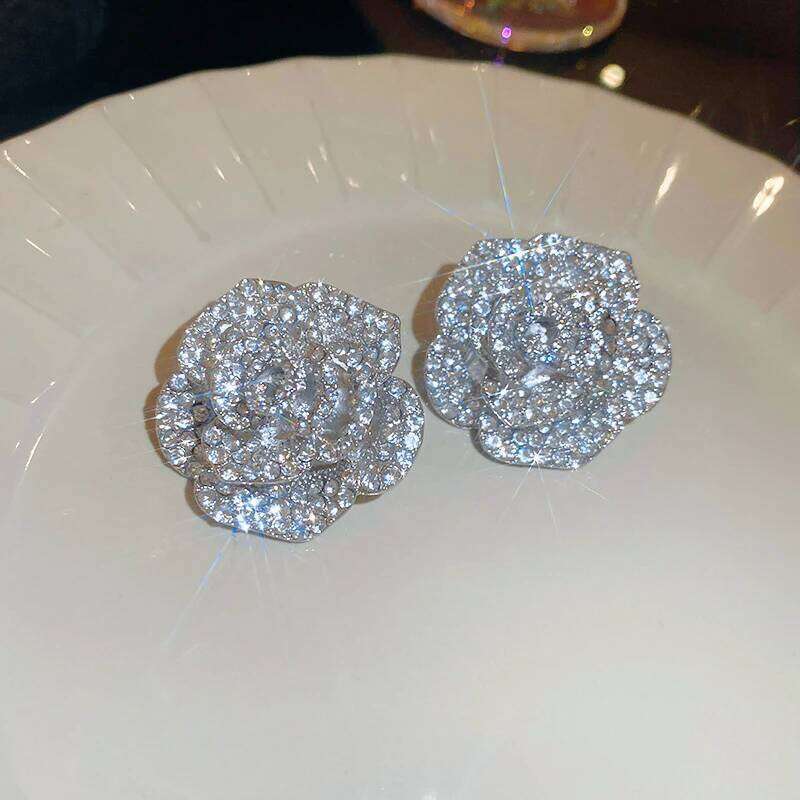 Crystal Luxury Full Camellia Stud Earring Flower Pierce 1 Earrings