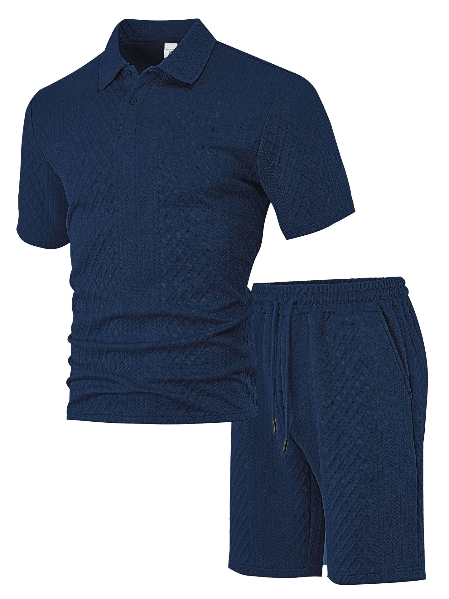 2026 New Men's summer jacquard men's casual sports thin lapel shirt short sleeve set