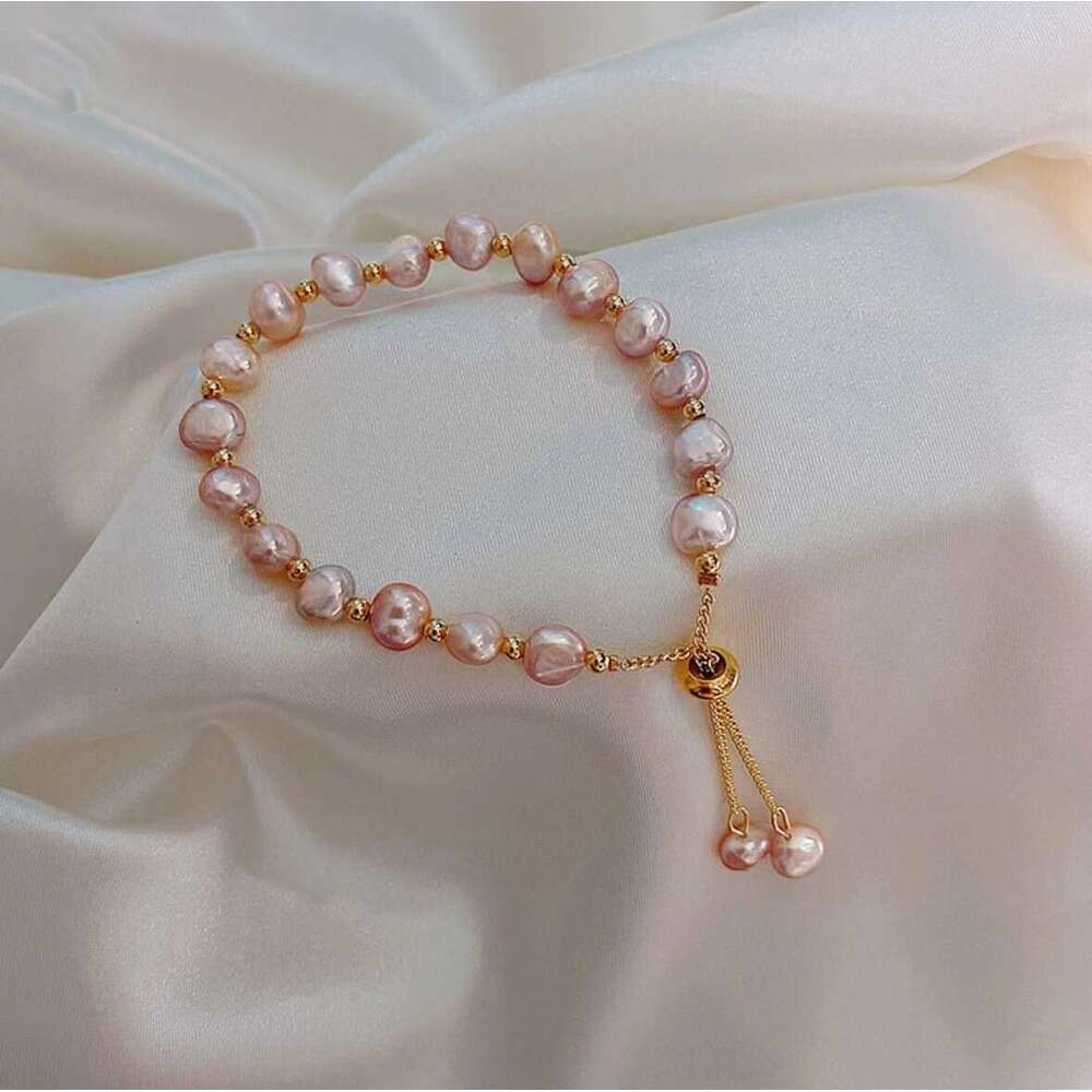 French Baroque natural pearl bracelet, light luxury, niche, high-end, personalized pull-out design jewelry