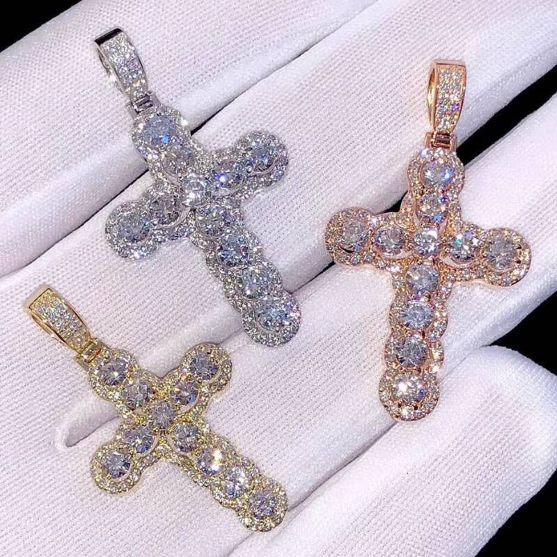 Pass Diamond Test Cross Pendant Moissanite Hip Hop Jewelry Iced Out 925 Silver Custom Moissanite Pendant