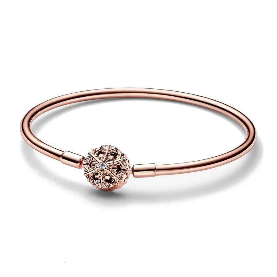 925 Sterling Silver 1719 21cm Gold Plated Heart-Shaped Snowflake Love Luxury Pendant Bracelet For DIY Bead Charms Women Jewelry H260202