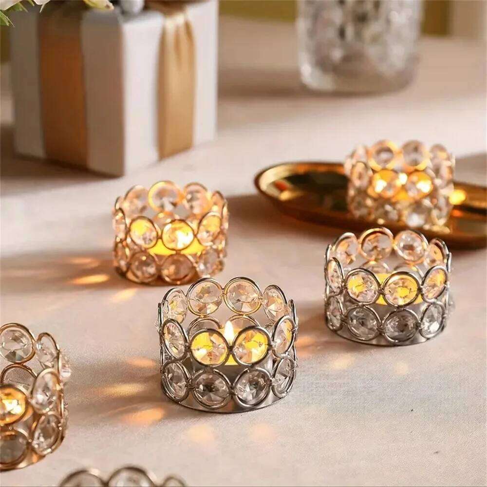 4pcs Silvery Golden Crystal Tealight Candle Holders for Home Table Bedroom Centerpiece Wedding Family Party Decor Creative Gifts Y260131