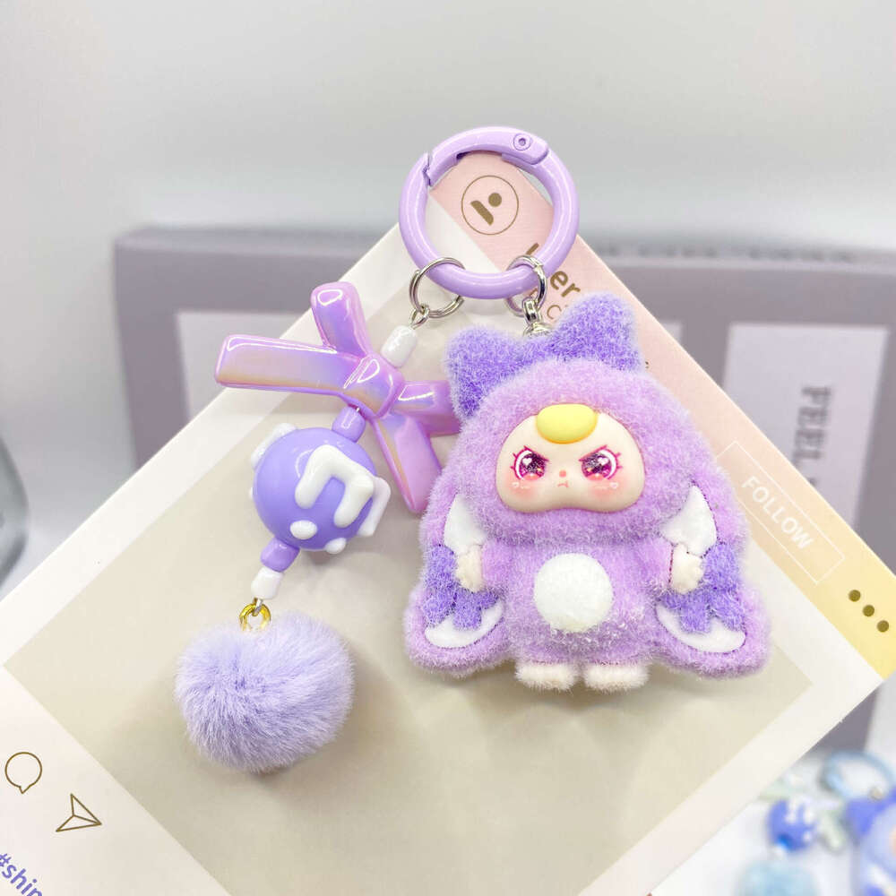 Bowknot Style Flocked Big-Eared Three-Year-Old Cartoon Keychain 3D Doll Backpack Pendant