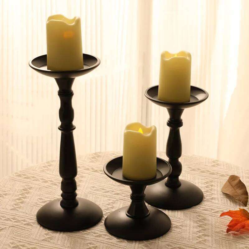 Steel Black Holders American Retro Candlestick Table Decoration Roman Pillar Candle Stand Y260131