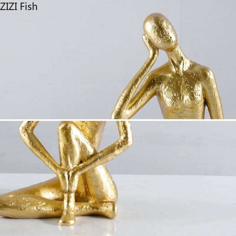 Silver Abstract Figures Statue Thinker Ornaments Desk Decoration Yoga Character Resin Sculpture Crafts Room Aesthetic Decor Y260202