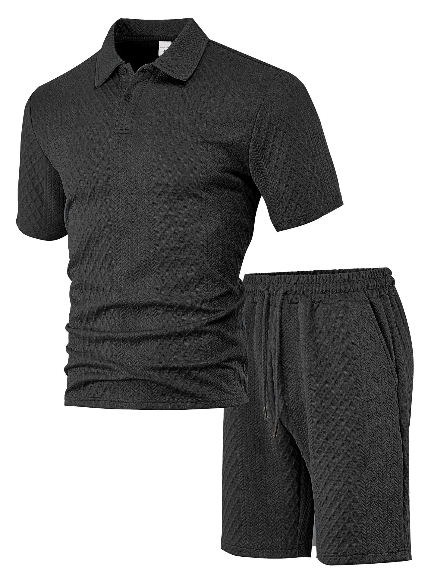 2026 New Men's summer jacquard men's casual sports thin lapel shirt short sleeve set
