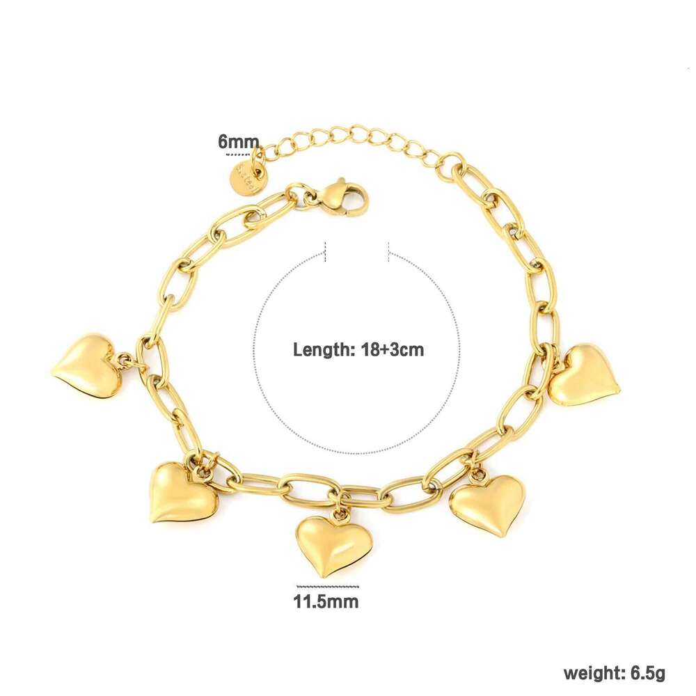 LUXUSTEEL Romantic style For Women Dainty Heart Bracelets Stainless Steel 18k Golden Plated No Fade Bangles for Couple H260202