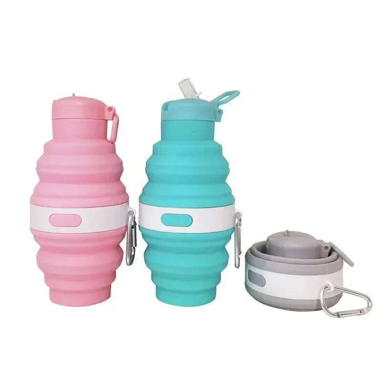 New Portable Folding Silicone Water Bottle Outdoor Sports Expandable Food Grade Cup Convenient Carry-On Drinking Flask Z260202