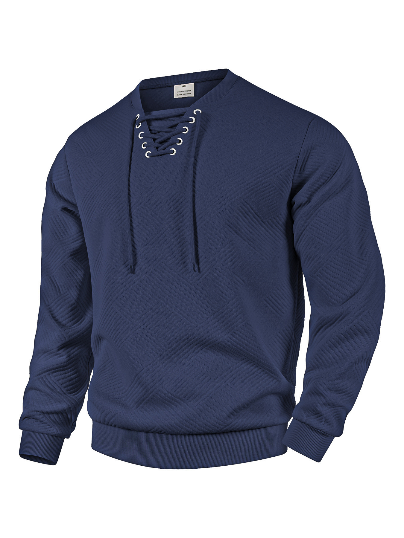 Textured Laceup Vneck Clean Fit Long Sleeve Tshirt for Men Spring and Autumn Trendy Brand Design Cool Knitted Striped Top 240717