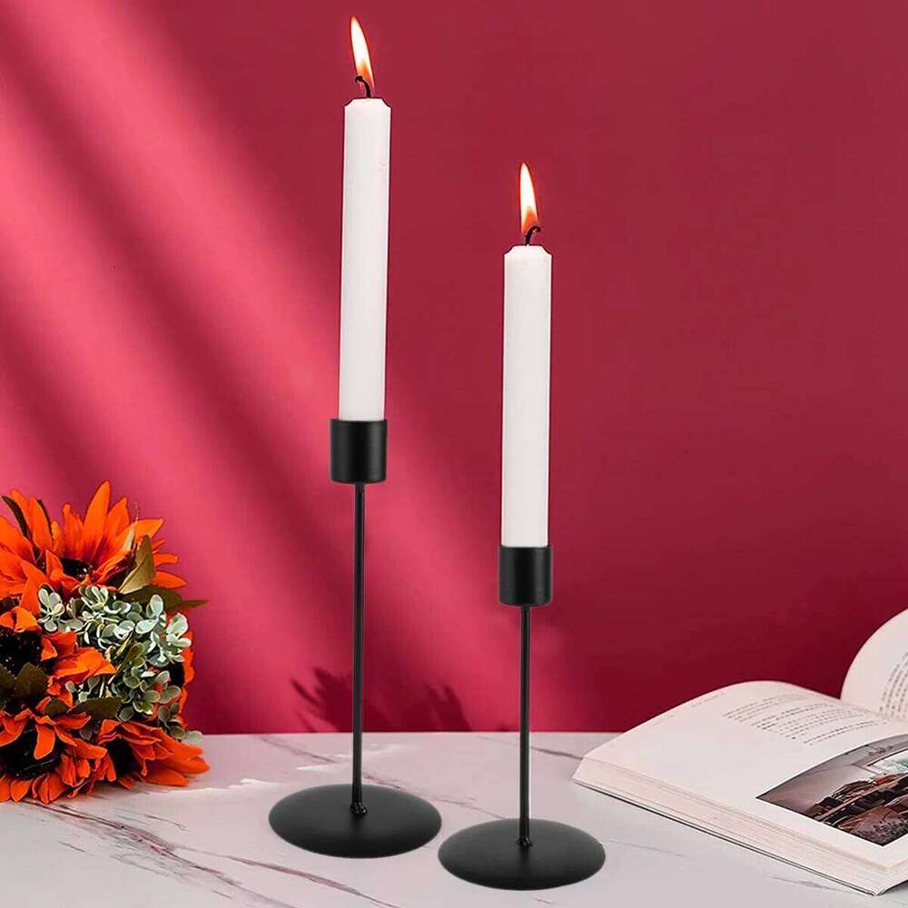 2Pcs Black Metal Candlestick Taper Decorative Candle Holder for Wedding Dinning Anniversary Table Centerpieces Y260131