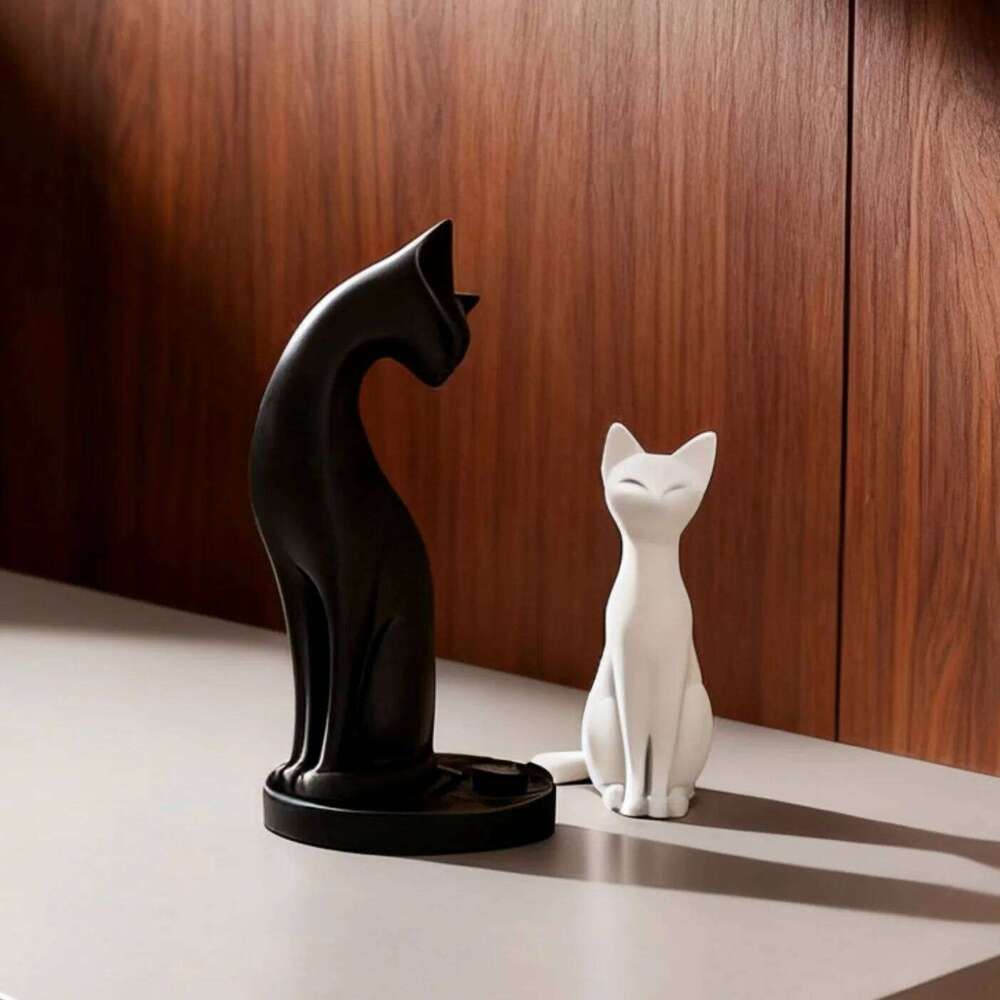 Black and white cat sculpture home decoration items are suitable for living rooms, computer desks, offices, etc Y260202