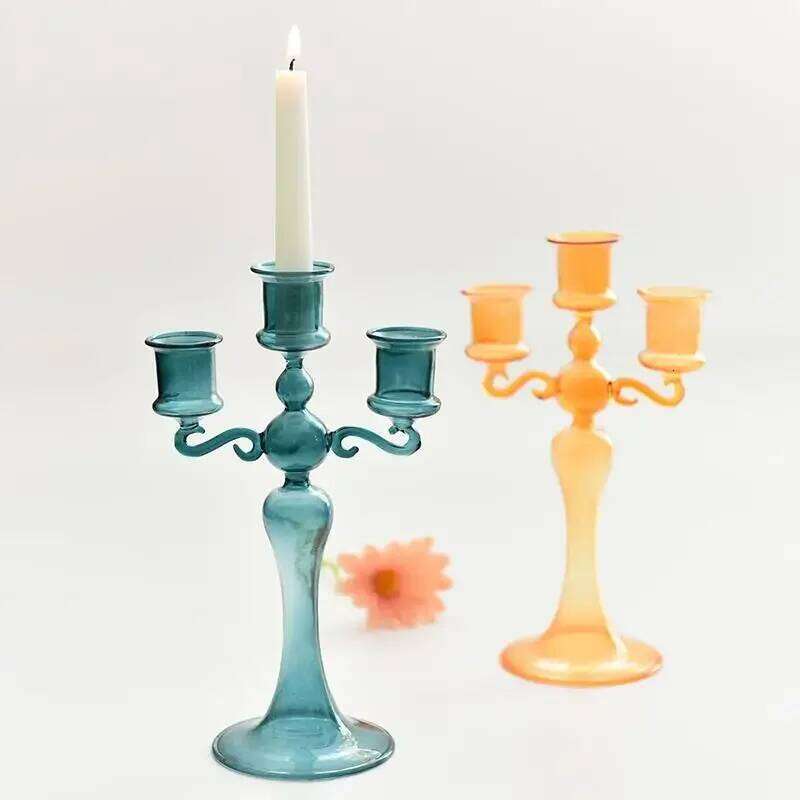 3 Heads Retro Transparent Taper Candle Holders Tall Candlesticks Decoration Party Glass Home Wedding Decor Y260131
