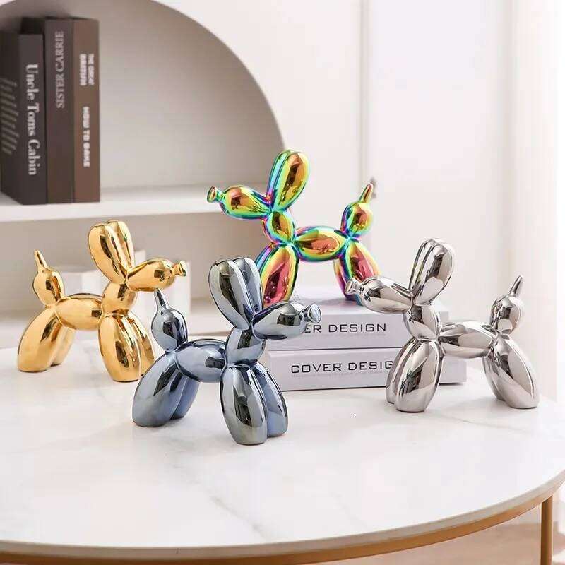 21cm Big Size Ceramic Balloon Dog Abstract Ornament Creative Sculpture Study Room Statue Home Office Accessories Decoration Y260202
