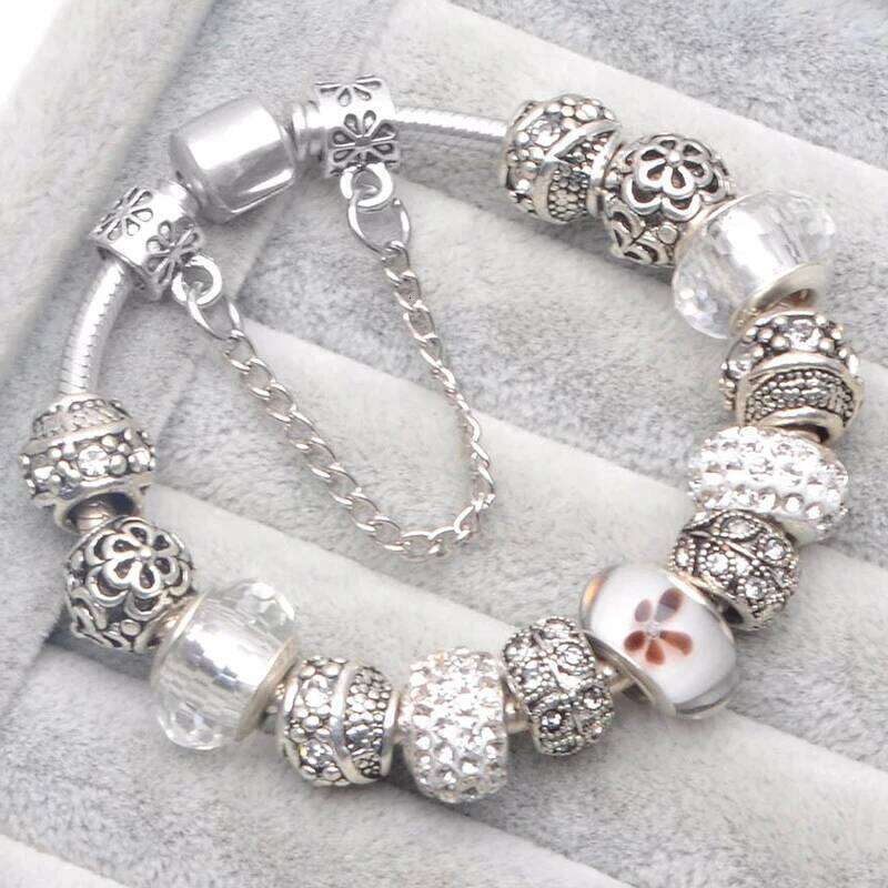 Christmas Gift Crystal Round Charm Fits Original Beads Bracelets Bangles For Women Couple Pulsera Jewelry H260202