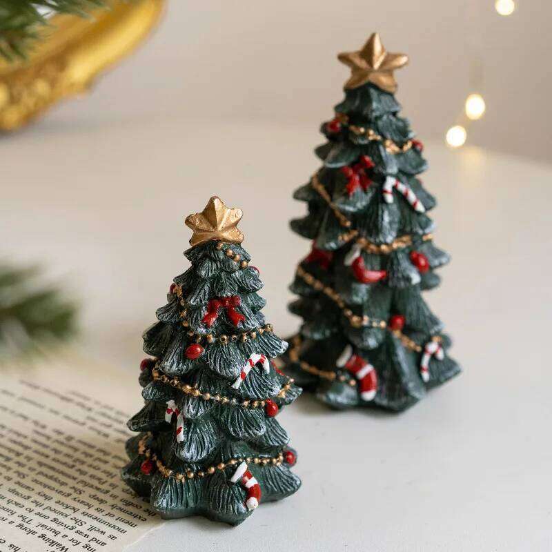 Miniature Desktop Christmas Tree Resin Festive Decor Holiday Gift Set for Xmas Party Home Tabletop Decoration Photo Background Y260202