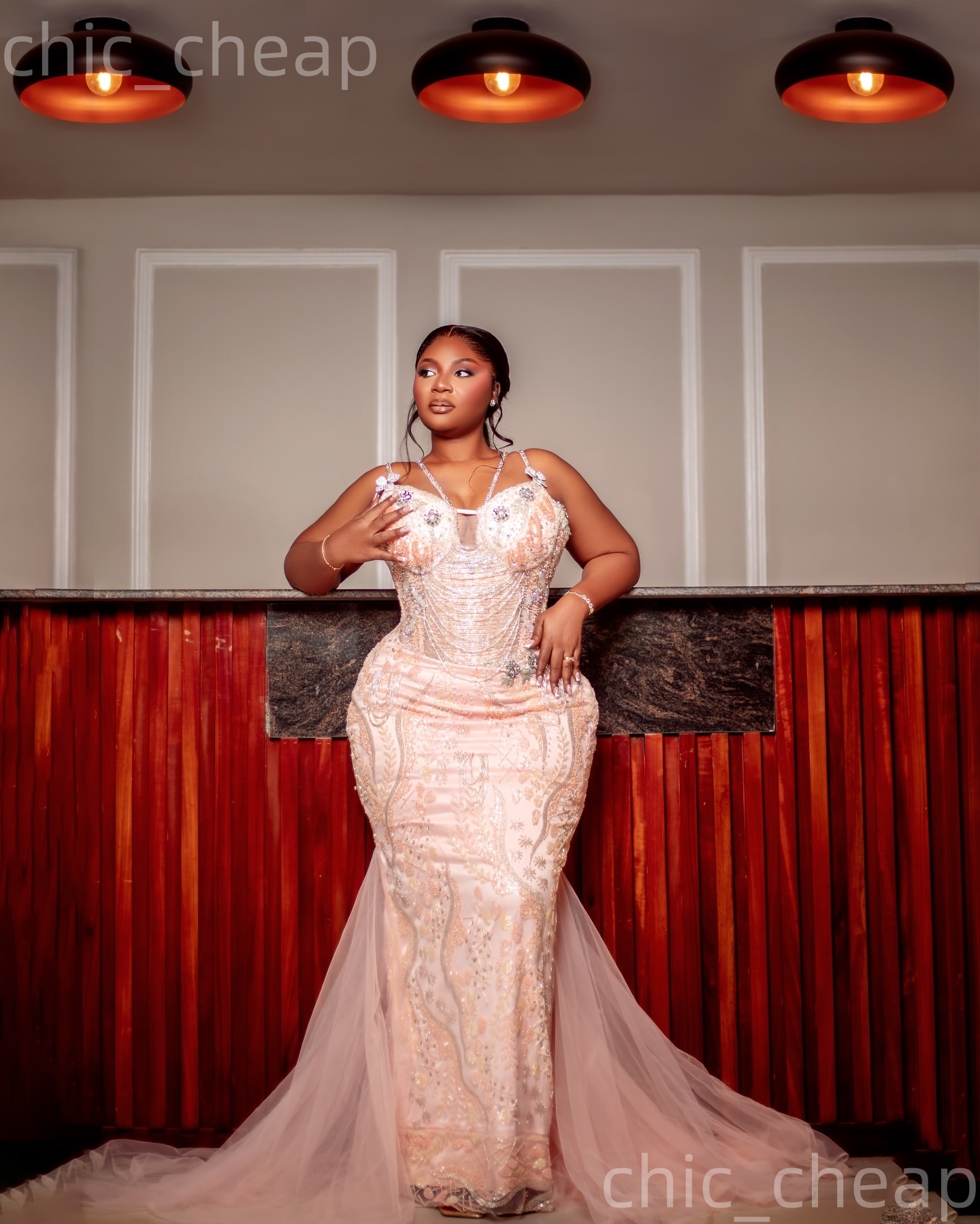 Aso Ebi Peach Mermaid Prom Dresses 2026 Beaded Crystals Flowers Sparkly Evening Formal Party Second Birthday Engagement Gowns Dress For Special Occasi