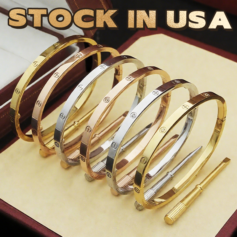 Bangle High Quality Europe America Fashion New Style Men Lady Women Stainless Steel Engraved Initials Stripe Plated Gold Screw Love Unlimited Bracelet 3 Color