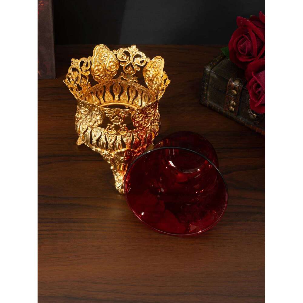 Cross-border hot selling metal red glass bowl cup European style ornament candle holder Y260131