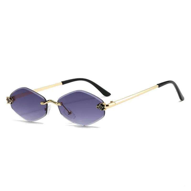 Frameless Cut Edge Diamond Shaped Personalized Leopard UV Resistant Small Frame UV400 Sunglasses New H260202