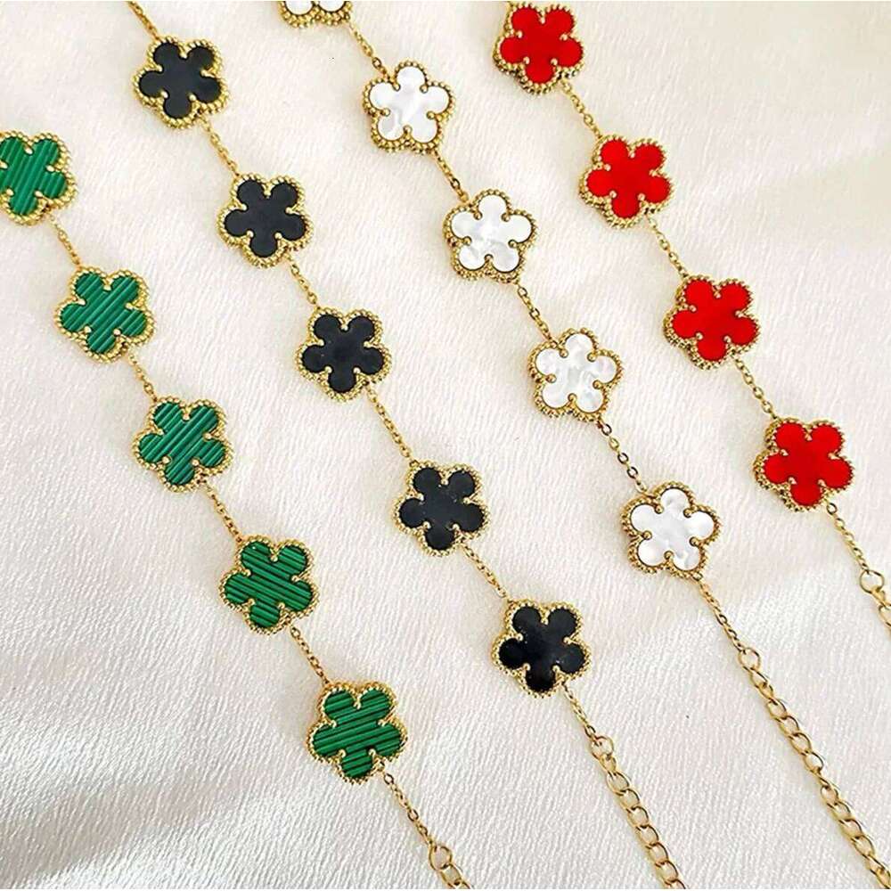 18K Plated Five-Leaf Clover Link White Black Blue Gold Red Green Lucky Bracelets Jewelry Gifts Trendy For Women H260202